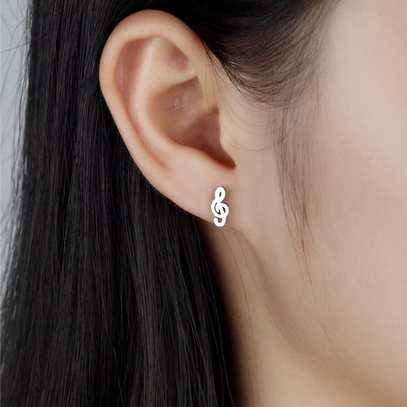 Music Note Earrings - Minimalist Silver Studs NWT - Picture 4 of 5